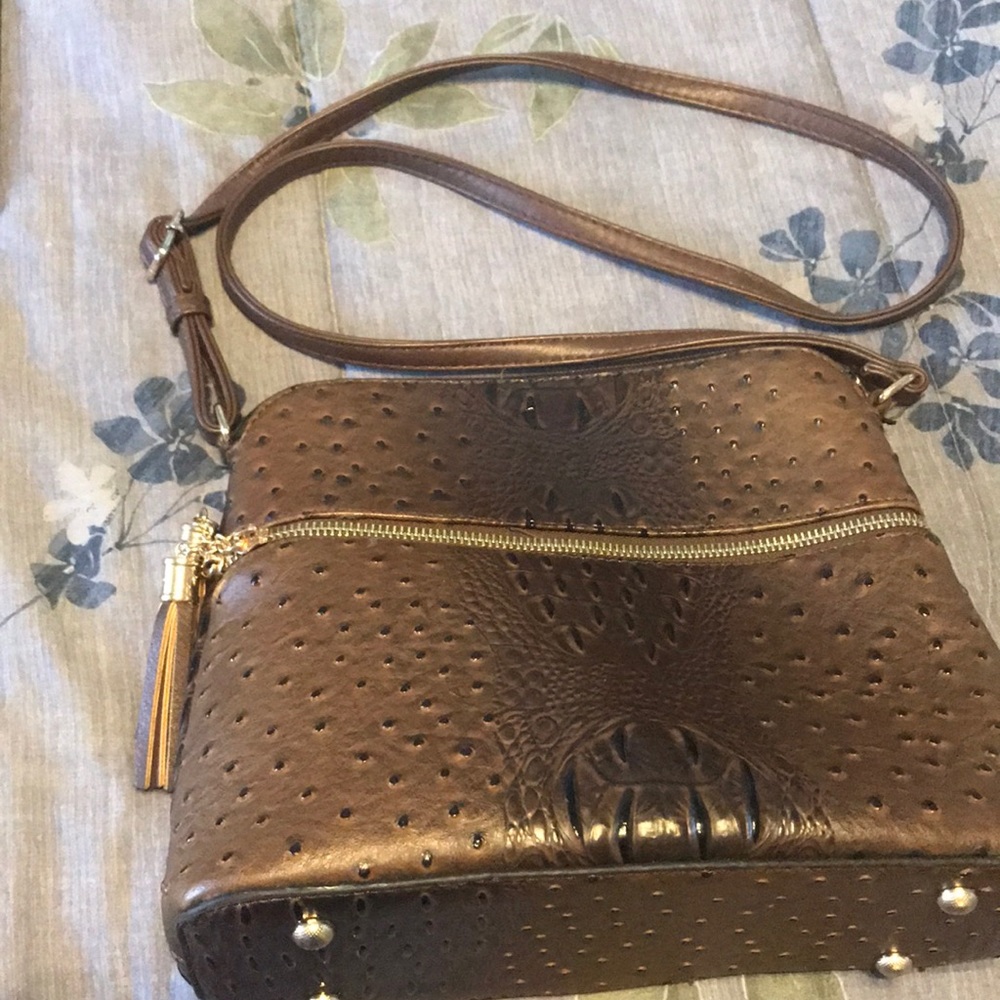 Brown alligator style crossbody purse